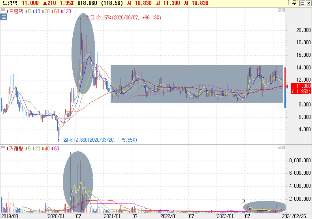 드림텍 주봉 차트