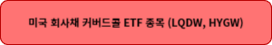 미국 회사채 커버드콜 ETF 종목 (LQDW&#44; HYGW)