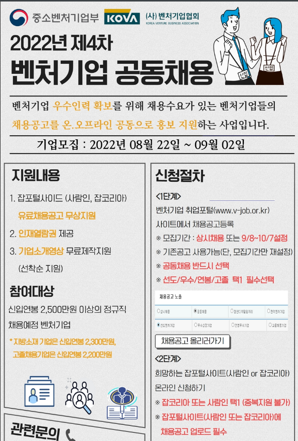  2022년 4차 벤처기업 공동채용사업 참여기업 모집 공고