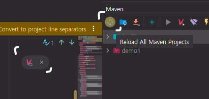 의존성 수정 후 Reload Maven