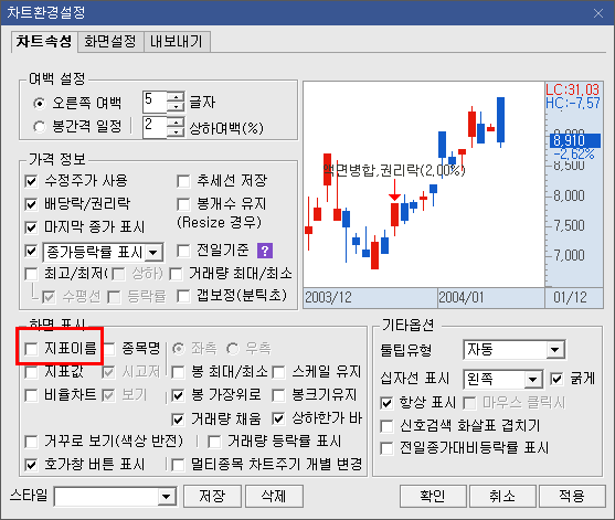 지표 이름 숨기기 1)