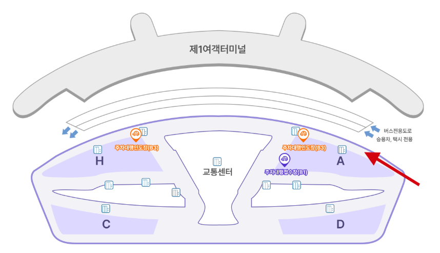 주차대행 인도장 위치 (인천공항 1터미널)
