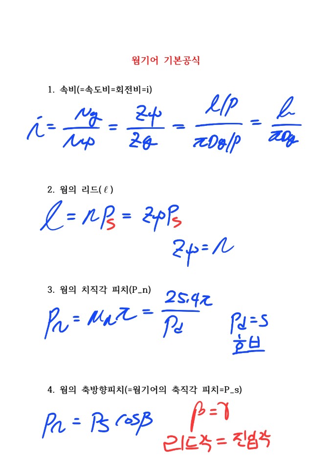  웜기어 공식정리 (일반기계기사 필답형)