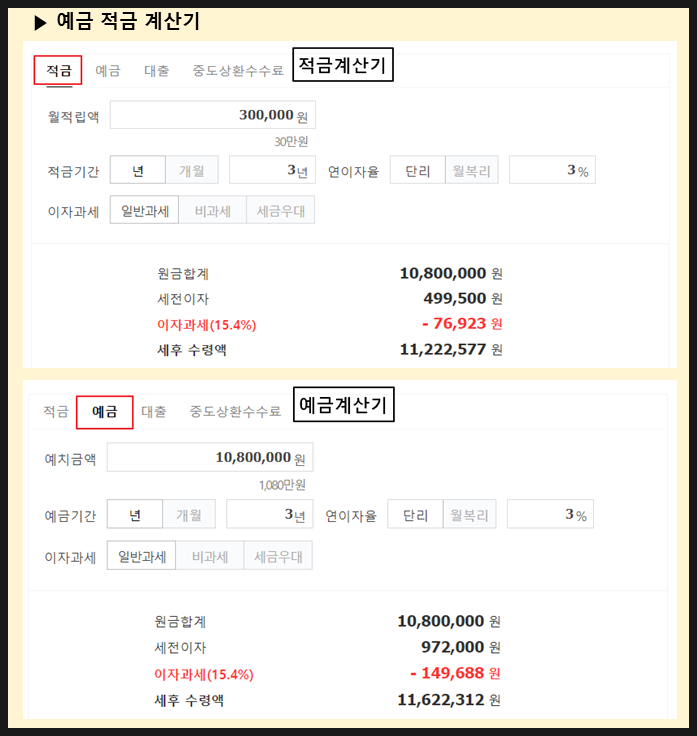 계산기 및 은행적립금리, 금리, 비교적립금, 예금차이자 8