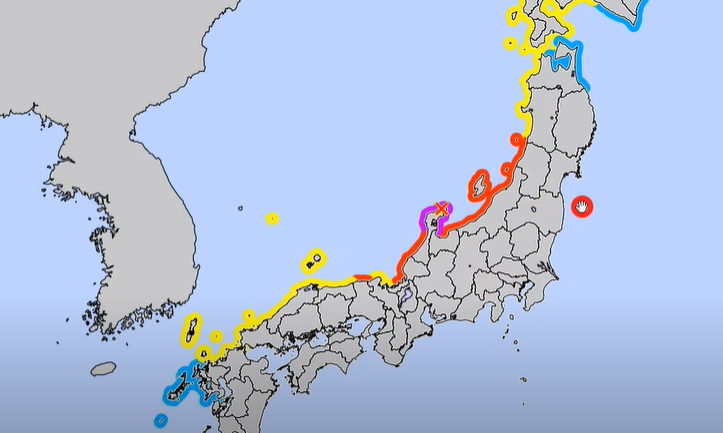 일본기상청-2024년-1월1일-새해-발생된-일본-이시가와현-노토반도-대지진-쓰나미경보-분포도-대쓰나미경보발령됨