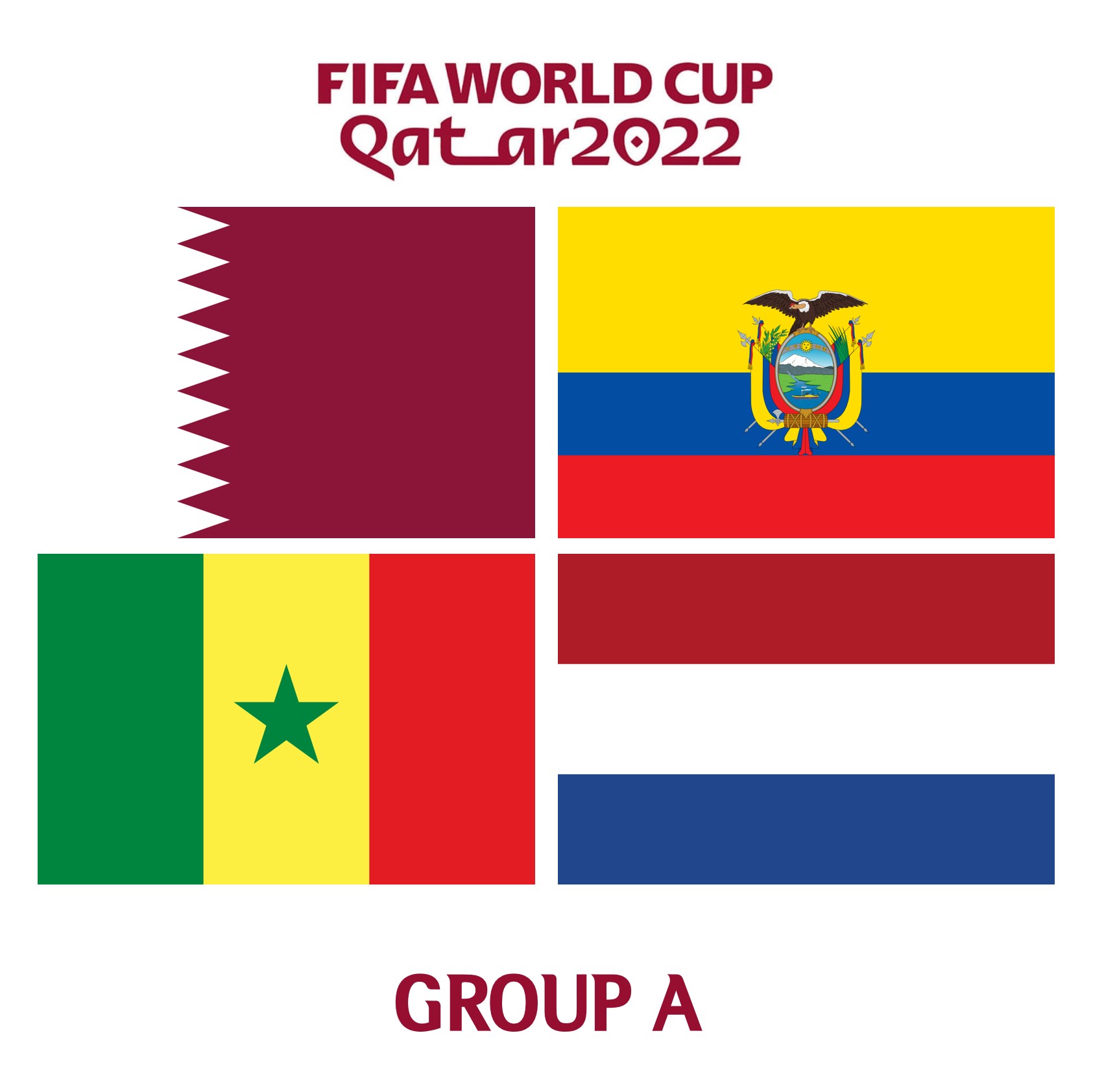 카타르 월드컵 A조 카타르 에콰도르 세네갈 네덜란드 국기