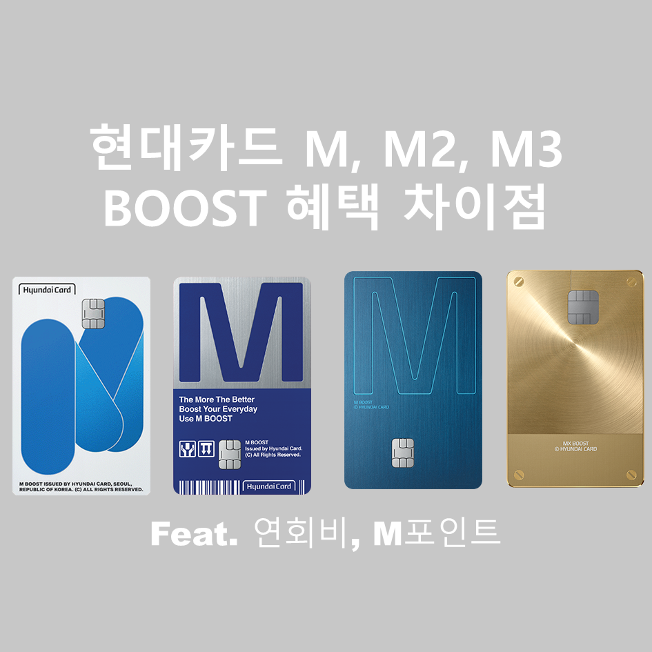  현대카드M, M2, M3 부스트(Boost) 혜택 비교, 적립한도, 연회비