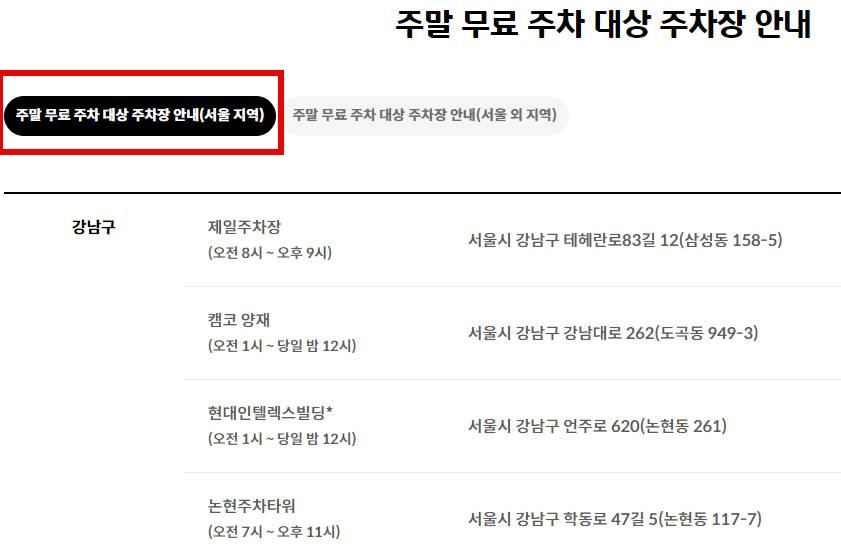 서울지역 목록