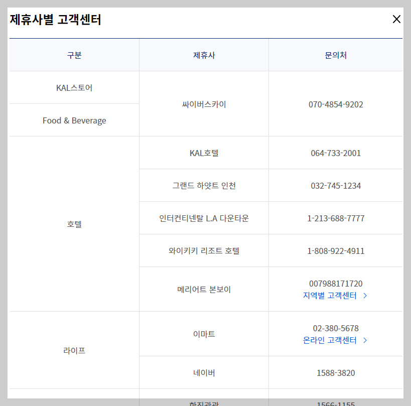 대한한공 마일리지 조회