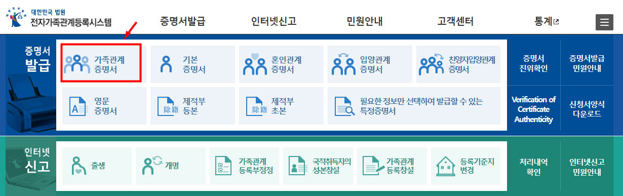 가족관계증명서 발급방법