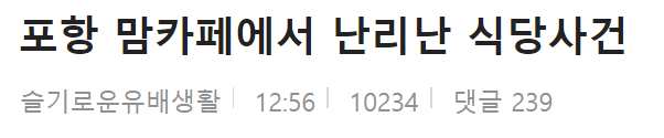 포항맘 놀이터 카페에 난리난 식당사건