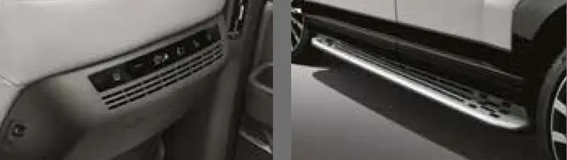 이미지 두개중 좌측 흰색 좌석 상단 회색 공기청정기 환풍구
우측 이미지 흰색 차량 하단 두 바퀴사이 나와있는 회색 철제 발받침