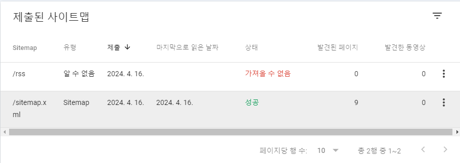 구글 서치콘솔 사이트맵 등록