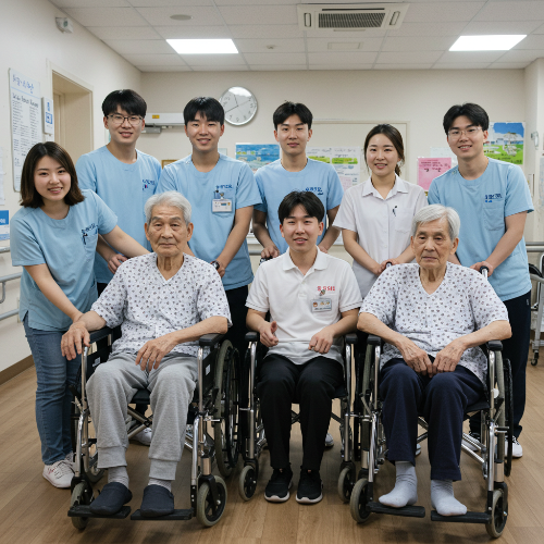 노인들을 돌보는 자원봉사자들