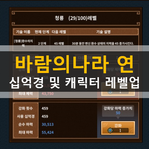  바람의나라 연 십억경표 신수 레벨 필요 십억경 개수 및 캐릭터 레벨 가이드 공략