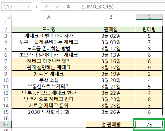 정상적인 합계 값