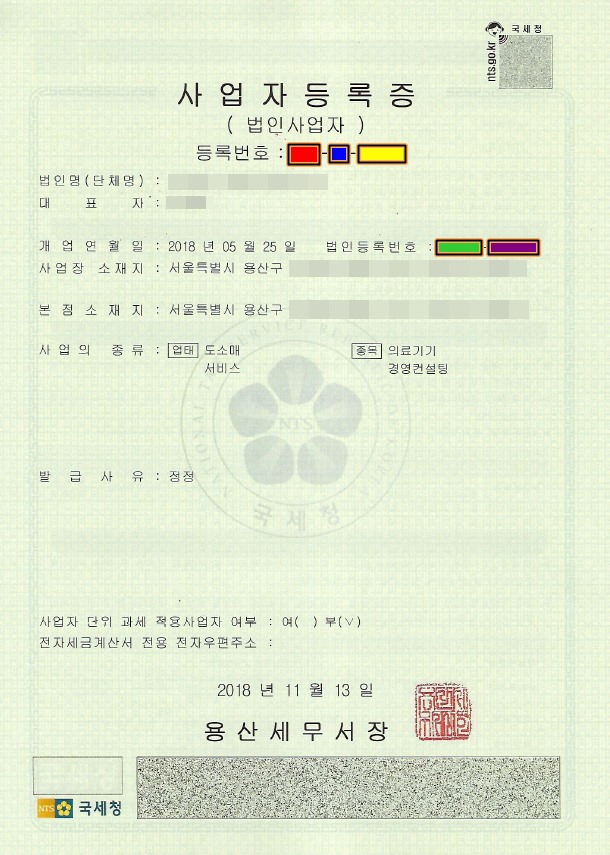 사업자등록번호 법인등록번호와 1