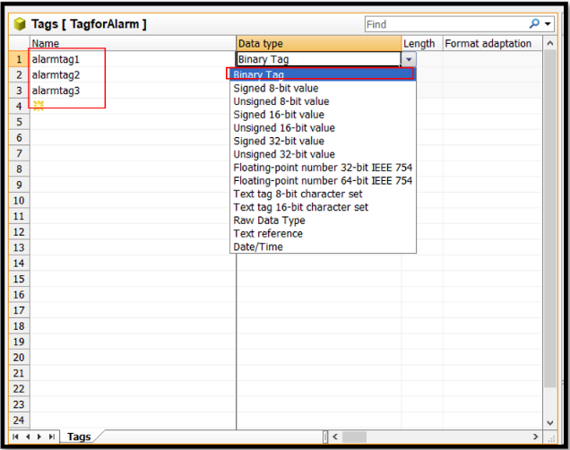 알람태그생성화면
