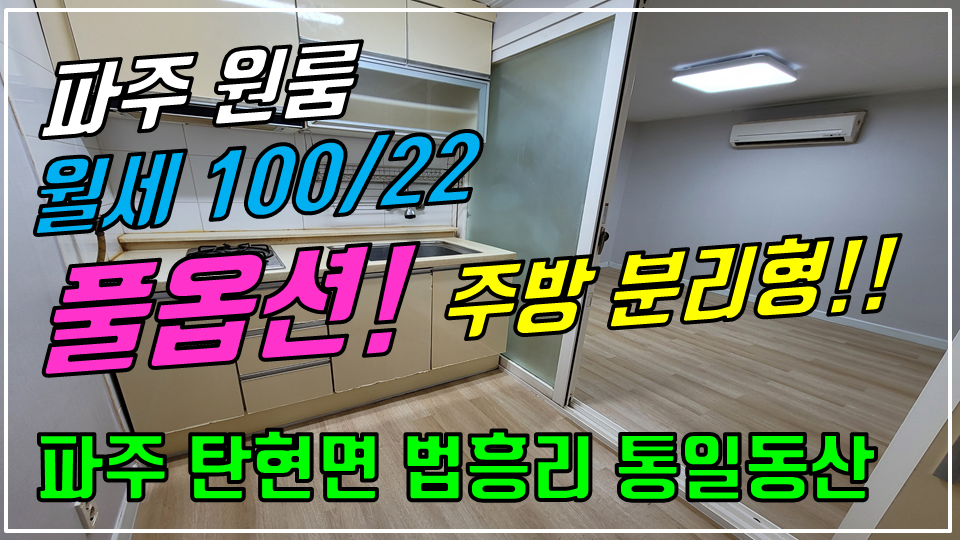  파주 탄현면 법흥리 원룸 월세 100/22만 주방분리형 풀옵션 버스정류장 인근 편세권 깔끔한 원룸