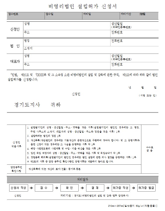 비영리법인 설립 준비서류 양식