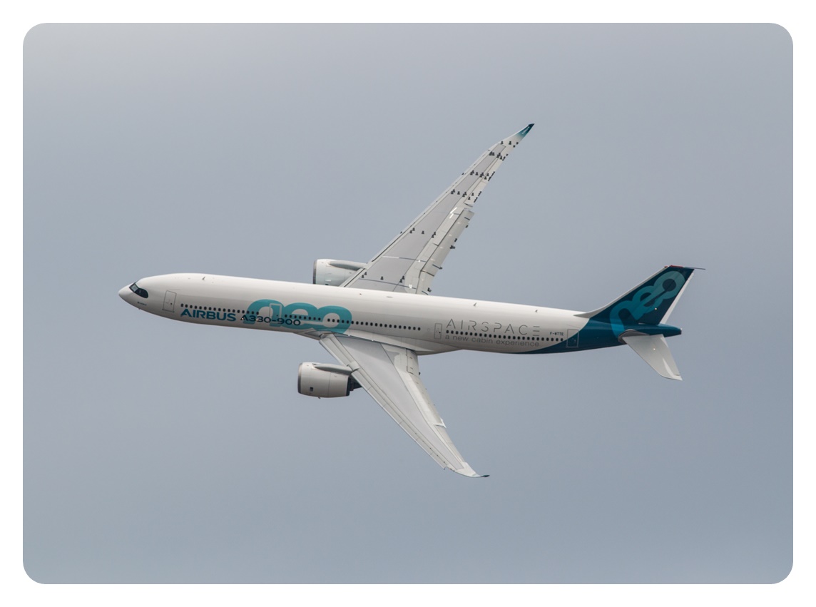 Airbus A330-900 Neo 여객기가 비행하는 모습을 찍은 사진