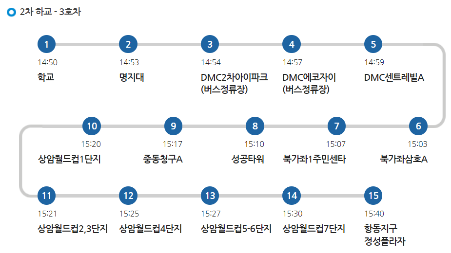 명지초 3호차 셔틀 수요일 2차 하교 노선 시간표