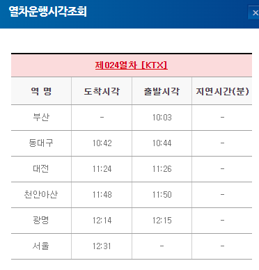 코레일 - 열차운행시각조회