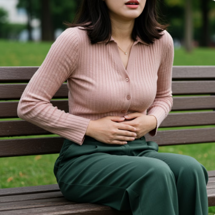 소화불량으로 배가 아픈 여성