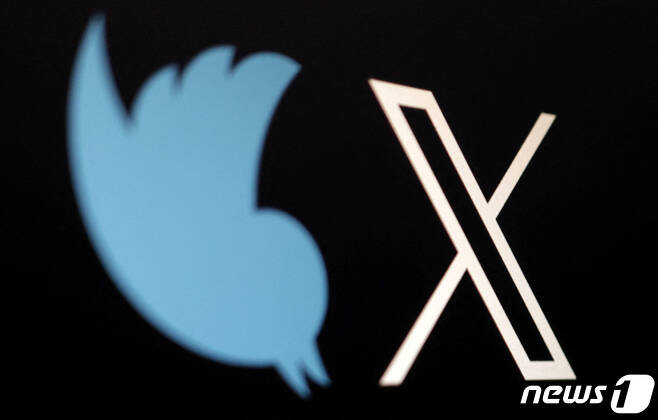 기존의 트위터 로고 파랑새와 새로 교체된 로고 &#39;X&#39;. 파랑새가 아래를 향하고 있다.