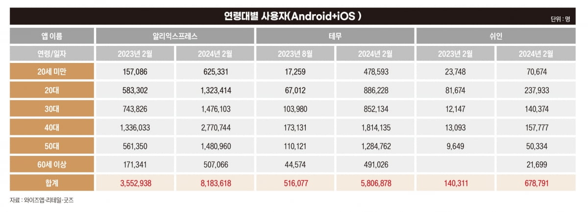 연령대별 사용자