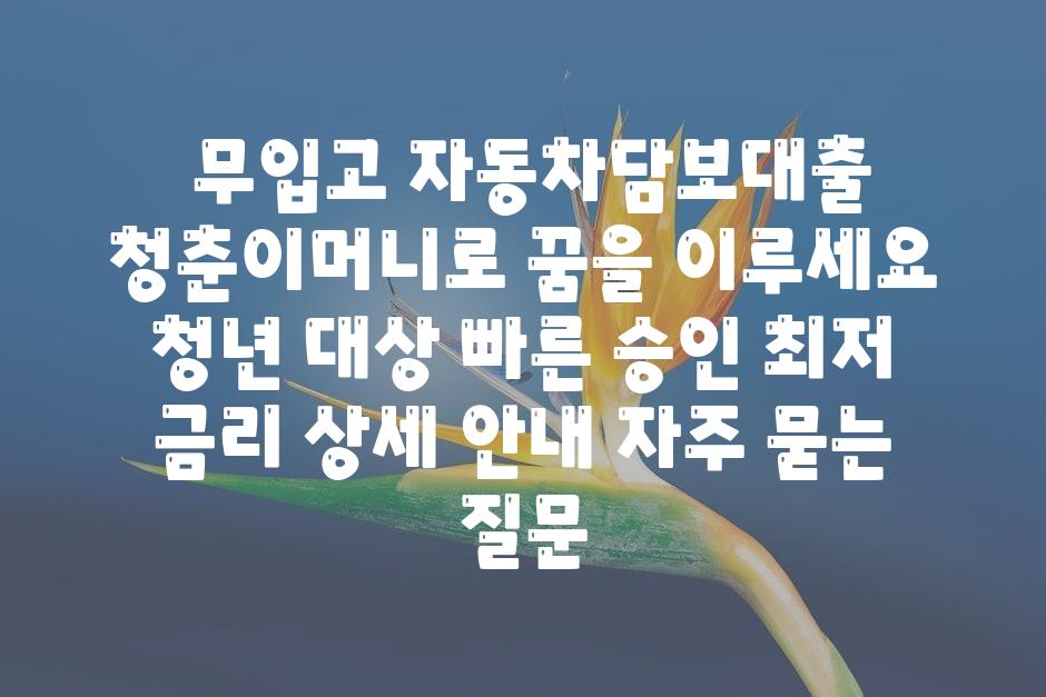  무입고 자동차담보대출 청춘이머니로 꿈을 이루세요  청년 대상 빠른 승인 최저 금리 자세한 공지 자주 묻는 질문