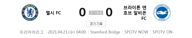  프리미어리그 / 2021년 4월 21일 경기 - 첼시(0) VS 브라이튼(0) 축구 하이라이트