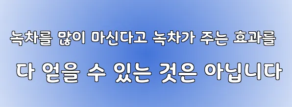 녹차를 많이 마신다고 녹차가 주는 효과를 다 얻을 수 있는 것은 아닙니다