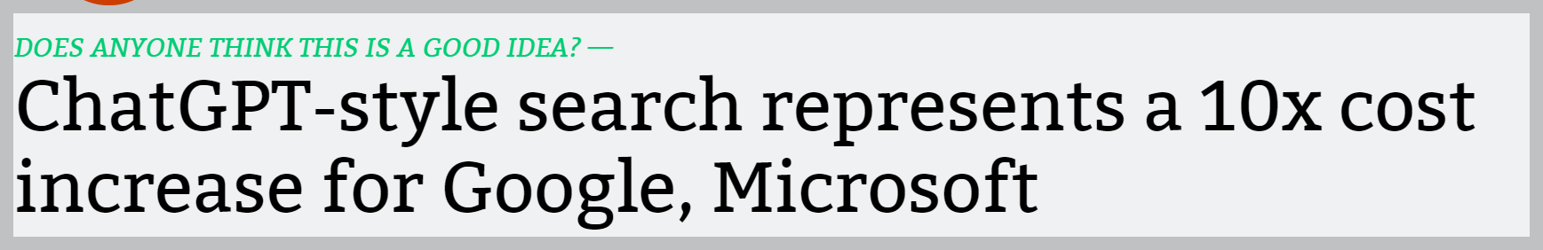 ChtGPT스타일 검색은 구글검색보다 10배의 비용 필요