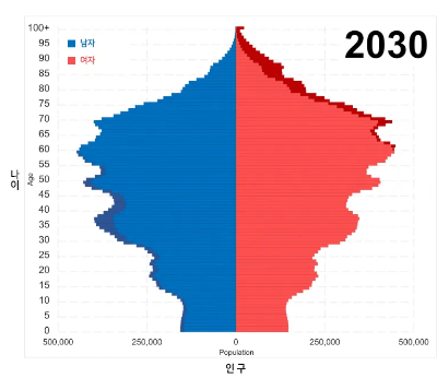 2030년 한국 인구 변화 예측 피라미드