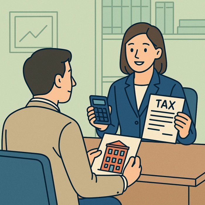 세무사와 대면 상담 중인 건물주 일러스트