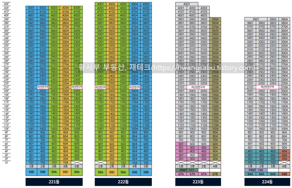 e편한세상-부평-그랑힐스-동호수배치도(221동~224동)