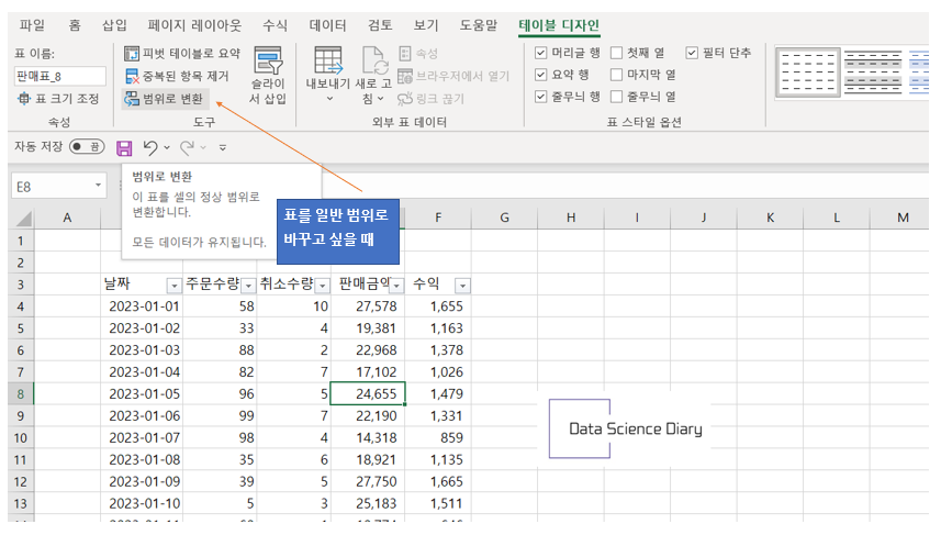 엑셀-표-제거-표-일반-범위로-변경하는-방법-바꾸기