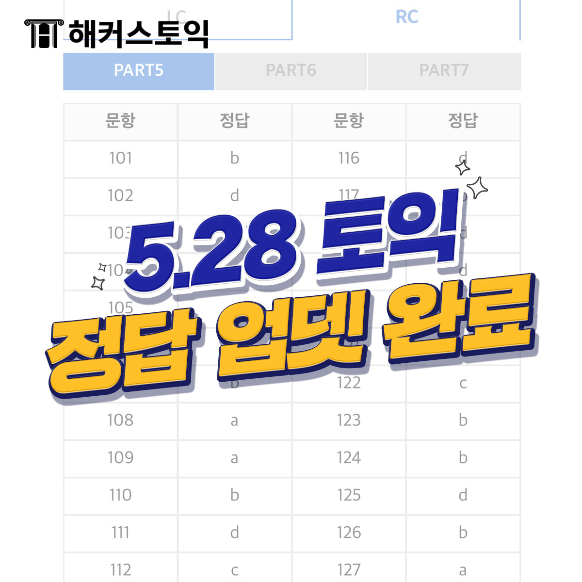  5월 28일 토익정답 업뎃 완료!