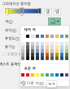 그라데이션 두번째 중지점을 클릭하고 녹색으로 변경