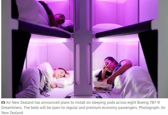 뉴질랜드 항공&#44; 장거리 비행에 세계 최초 이코노미석 2층 침대 설치 VIDEO:Air New Zealand to install world-first economy bunk beds on long-haul flights