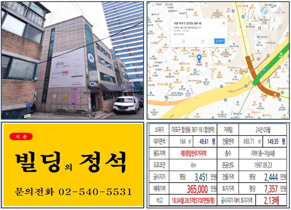 마포구 합정동 387-18번지 건물이 2024년 03월 매매 되었습니다.