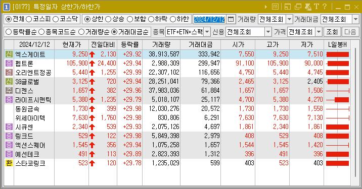 2024년 12월 12일 상한가 주식 종목