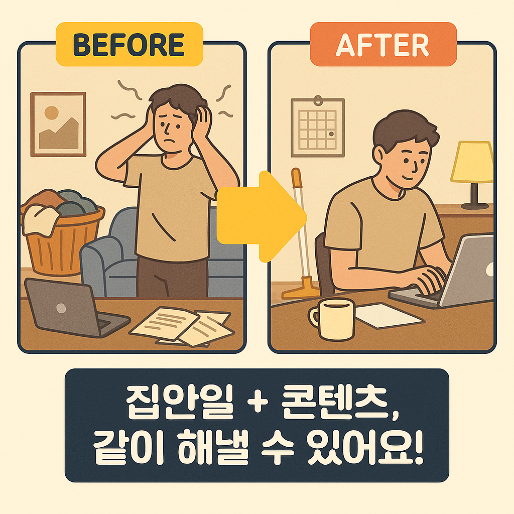집안일과 생산성 루틴 통합 전후 비교 사진