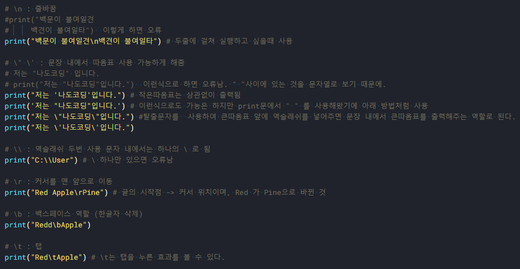  [Python] 파이썬 탈출문자 (역슬래쉬)
