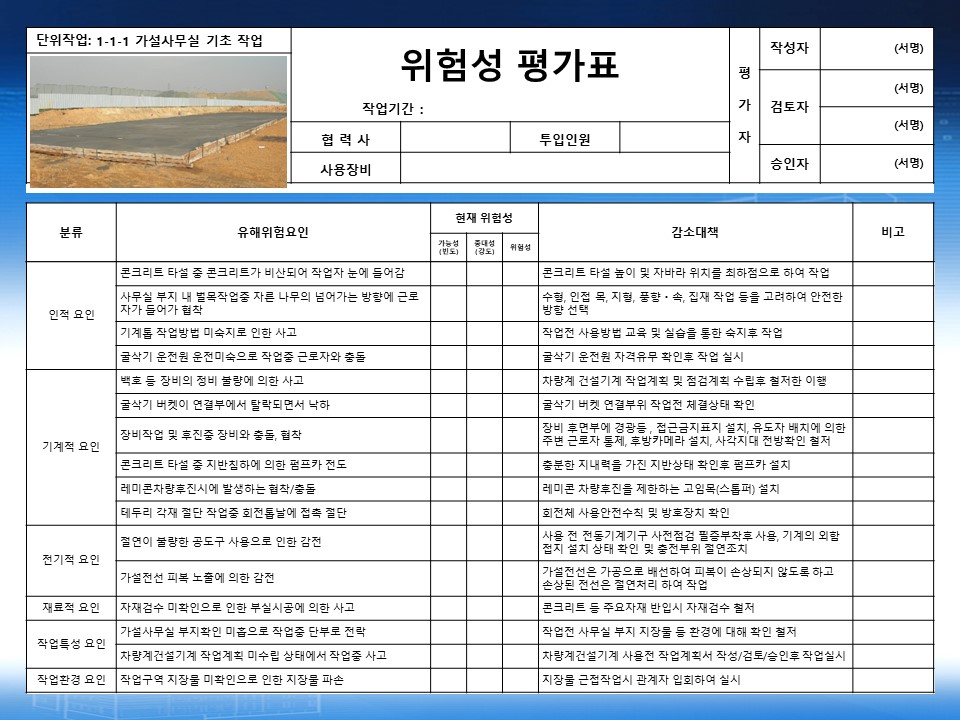  [건설공사 안전비법]_가설사무실 설치작업 위험성평가표