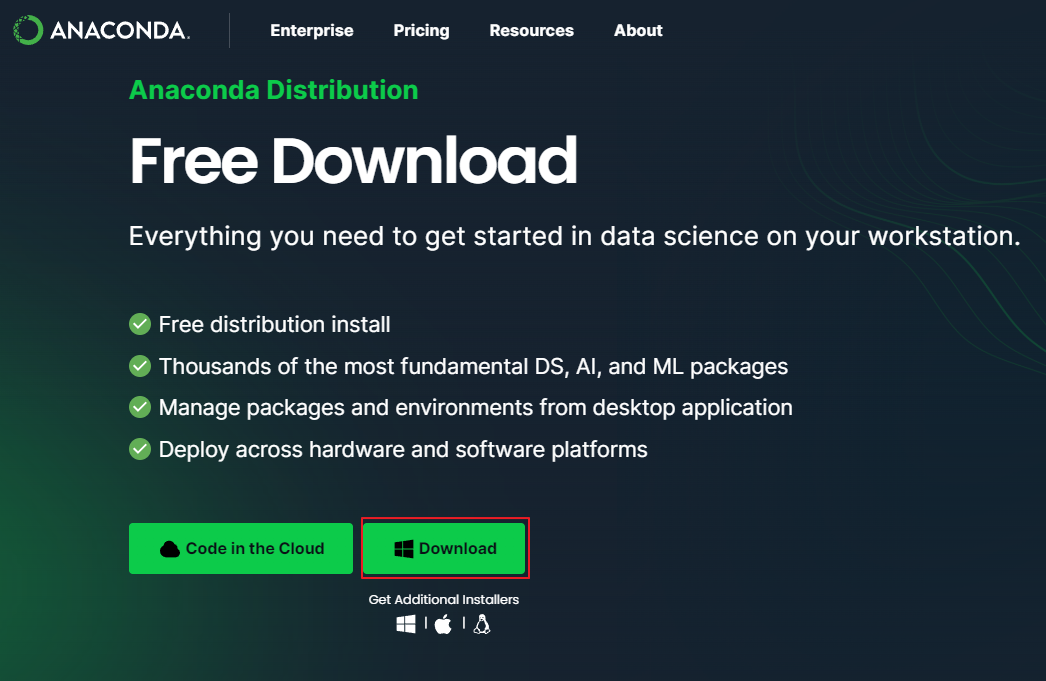 아나콘다 공식 웹사이트-free download