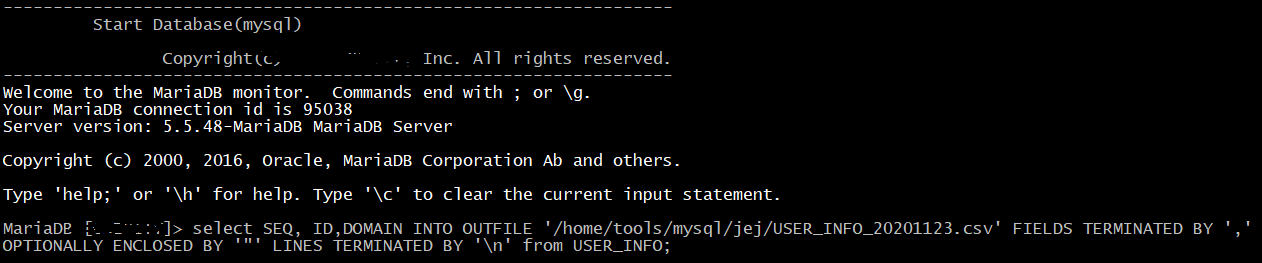  mysql select결과 csv파일로 내보내기