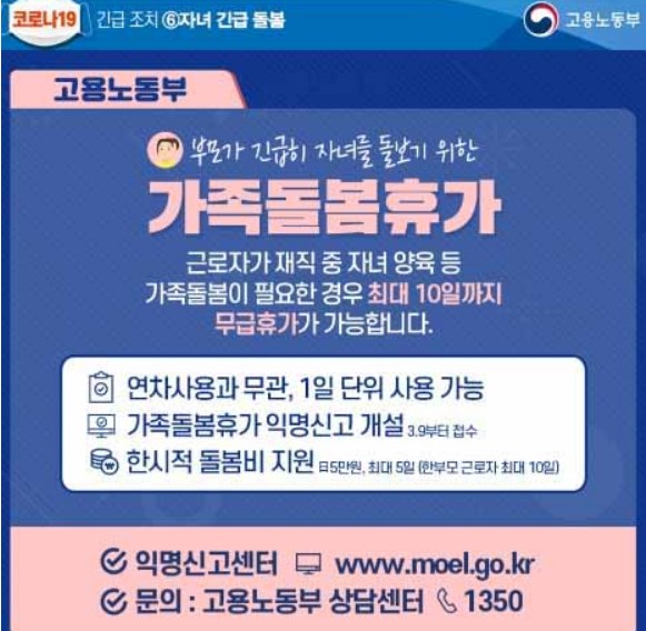  가족돌봄휴가 지원금 신청방법과 필수서류(1인당 50만원)