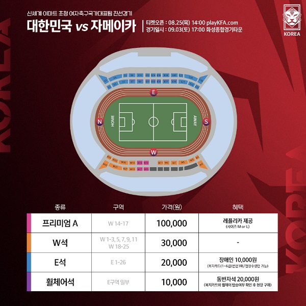 여자축구대표팀 한국 자메이카전 티켓 판매
